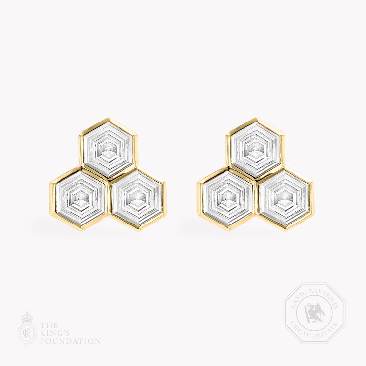 Hexagonal Diamond Trilogy Earrings   3.05ct in 18ct Yellow Gold