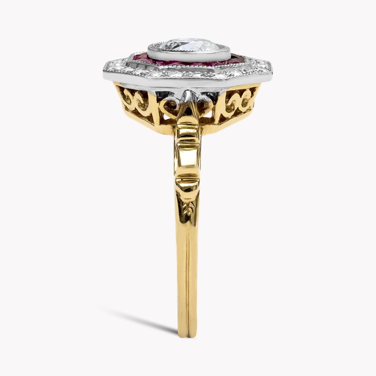 Brilliant Cut Diamond and Ruby Cluster Ring Brilliant Cut, Millegrain Set_4