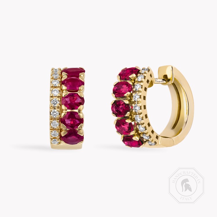 Oval Cut 1.84ct Ruby and Diamond Hoop Earrings Oval Cut, Claw Set_1