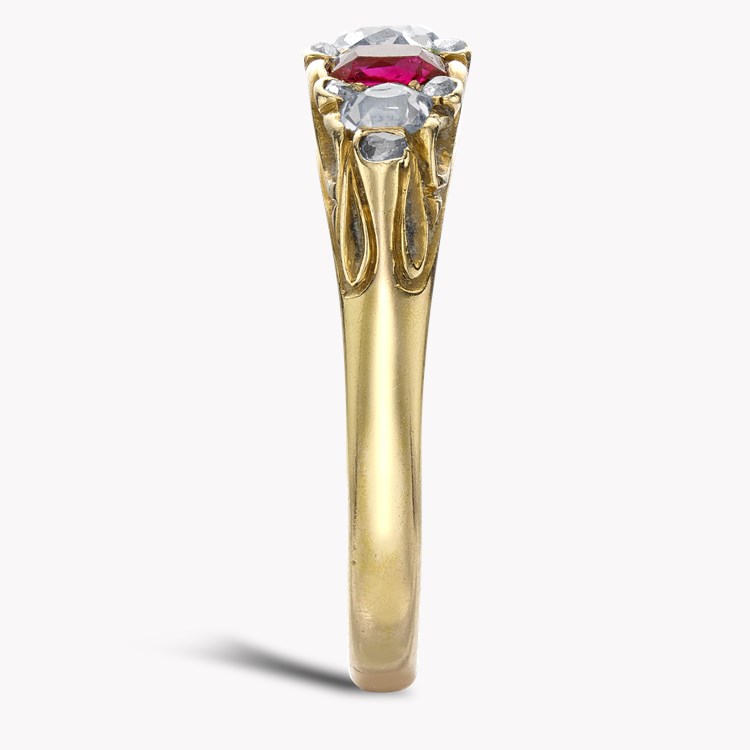 Victorian Five Stone Diamond and Ruby Ring Cushion & Old Cut, Claw Set_4