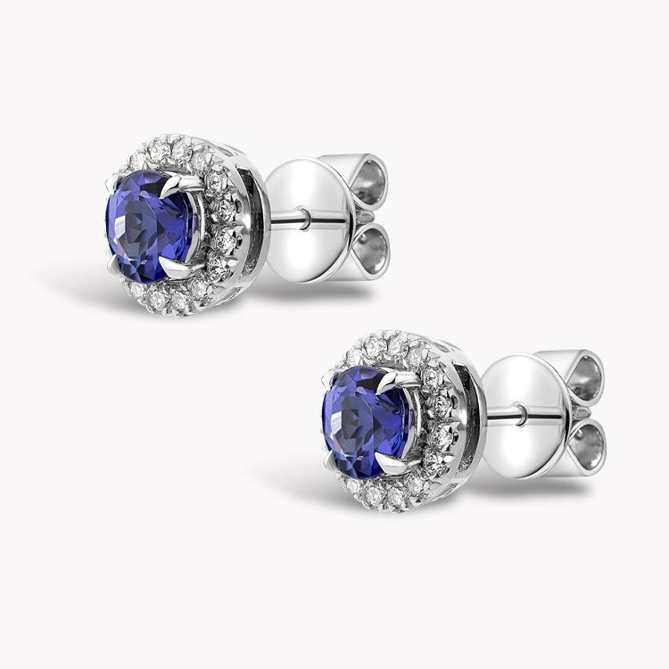 Brilliant Tanzanite Stud Earrings 1.36CT in 18CT White Gold Cluster Earrings with Diamond Halo_2