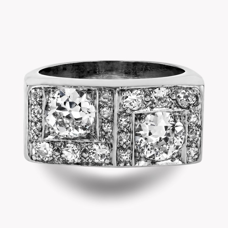 French Art Deco Rectangular Plaque Cocktail Ring Old Cut, Claw Set_2