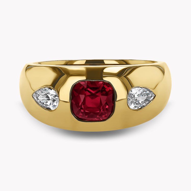 Stellar 1.29ct Burmese Ruby and Diamond Bombé Ring Cushion Antique Cut, Rubover Set_2