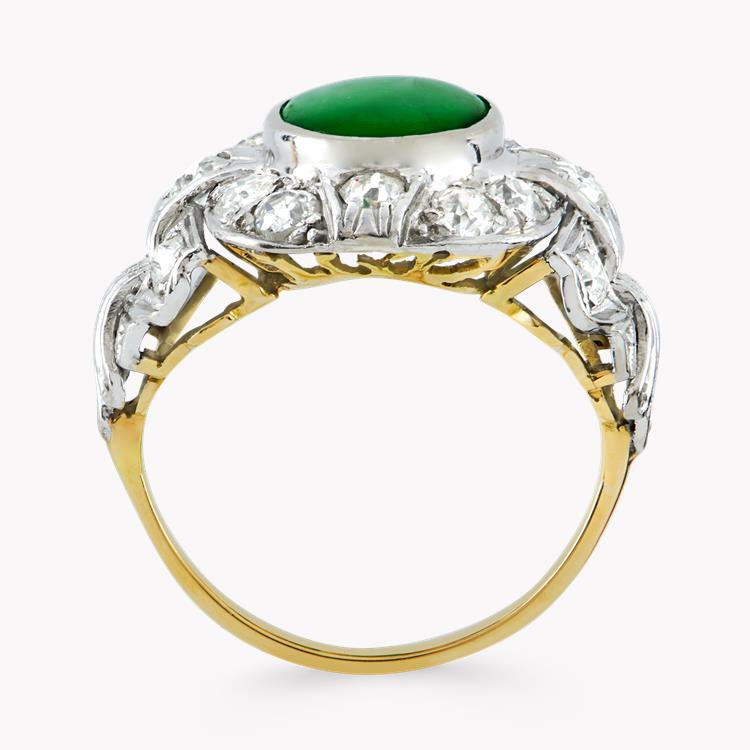 Retro Jadeite Cluster Ring 5.14CT in Yellow & White Gold Oval Cabochon Ring, With Diamond Surround_3