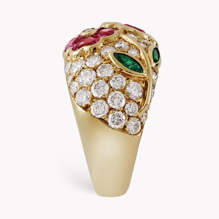 Contemporary Van Cleef & Arpels Floral Ring 4.40CT in Yellow Gold Cocktail Ring, with Diamond, Pink Sapphire & Emerald_4