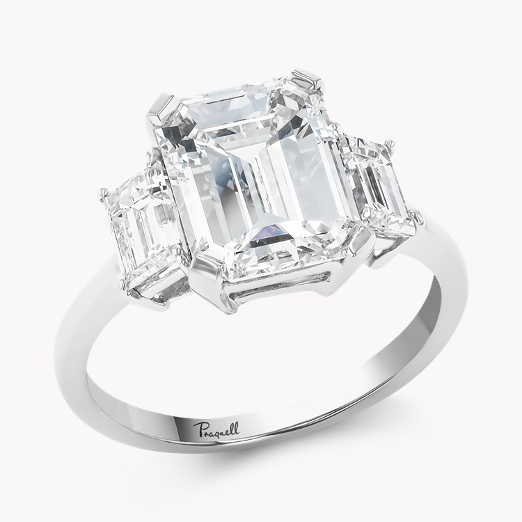 Emerald Cut 3.29ct Diamond Three Stone Ring Emerald Cut, Claw Set_1
