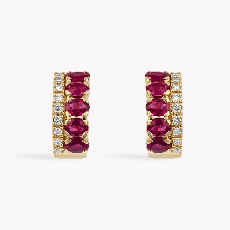 Oval Cut 1.84ct Ruby and Diamond Hoop Earrings Oval Cut, Claw Set_2