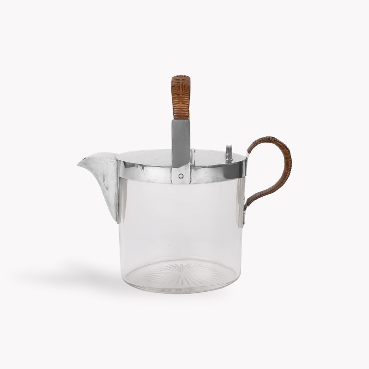 Silver George V Mounted Glass Jug with Wicker Handle Hallmarked Birmingham_1