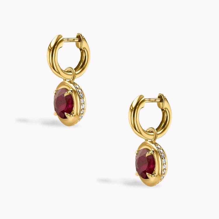 Skimming Stone 2.42ct Ruby and Diamond Drop Hoop Earrings Brilliant cut, Claw set_3