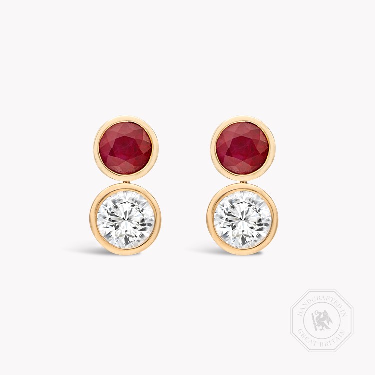 Ruby & Diamond Drop Earrings Brilliant Cut, Rubover Set_1