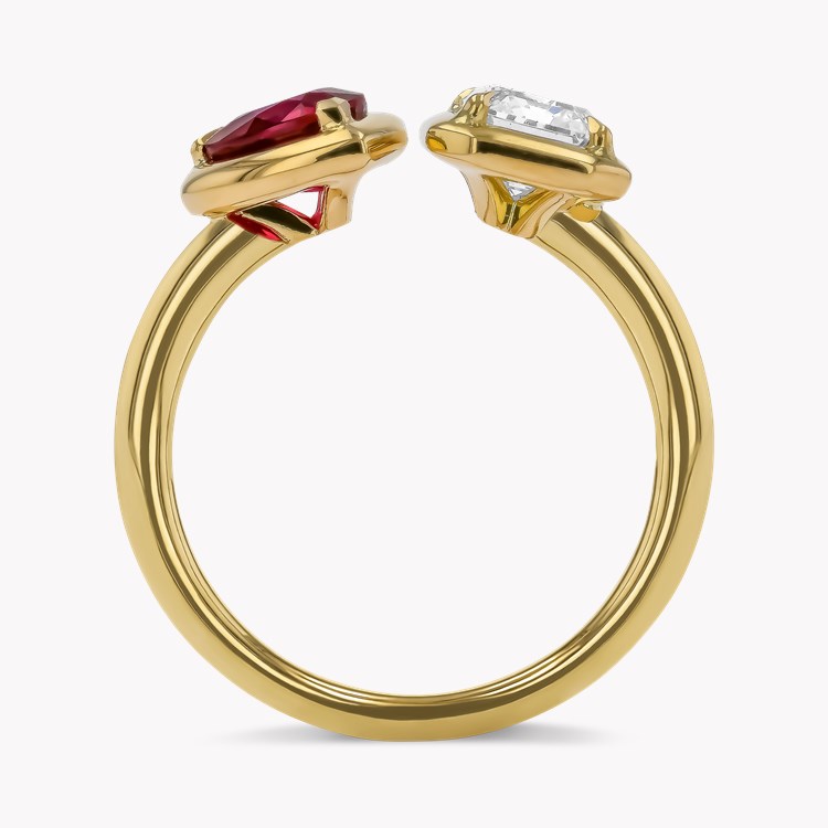 Skimming Stone 1.20ct Diamond and Burma Ruby Toi et Moi Ring Emerald Cut & Heart Shape, Claw Set_3