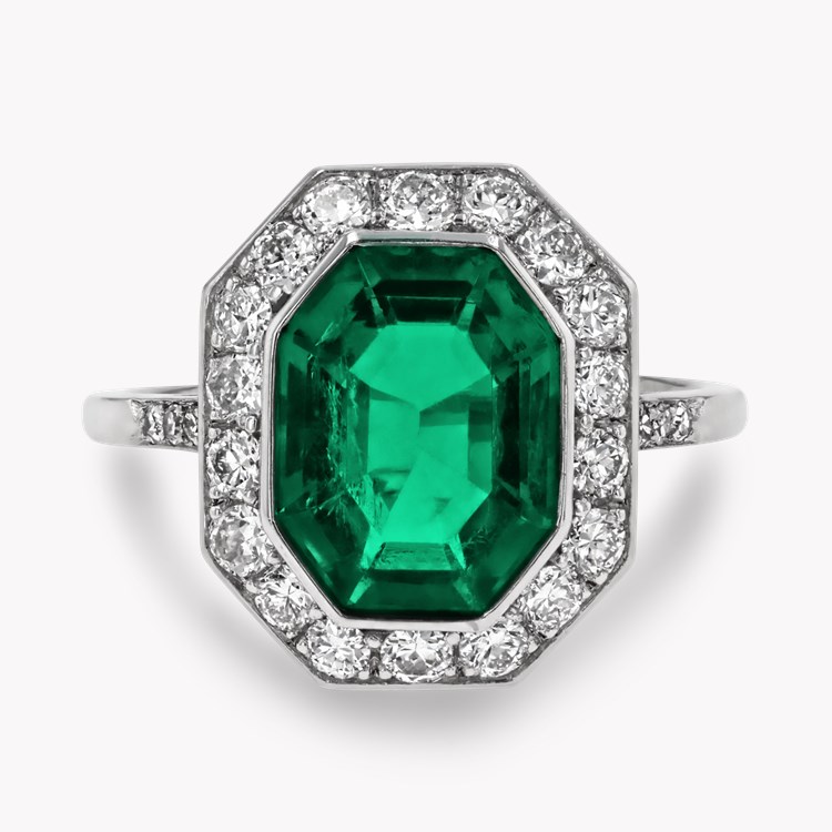 Art Deco 3.80ct Muzo Emerald and Diamond Cluster Ring Octagonal Cut, Rubover Set_2