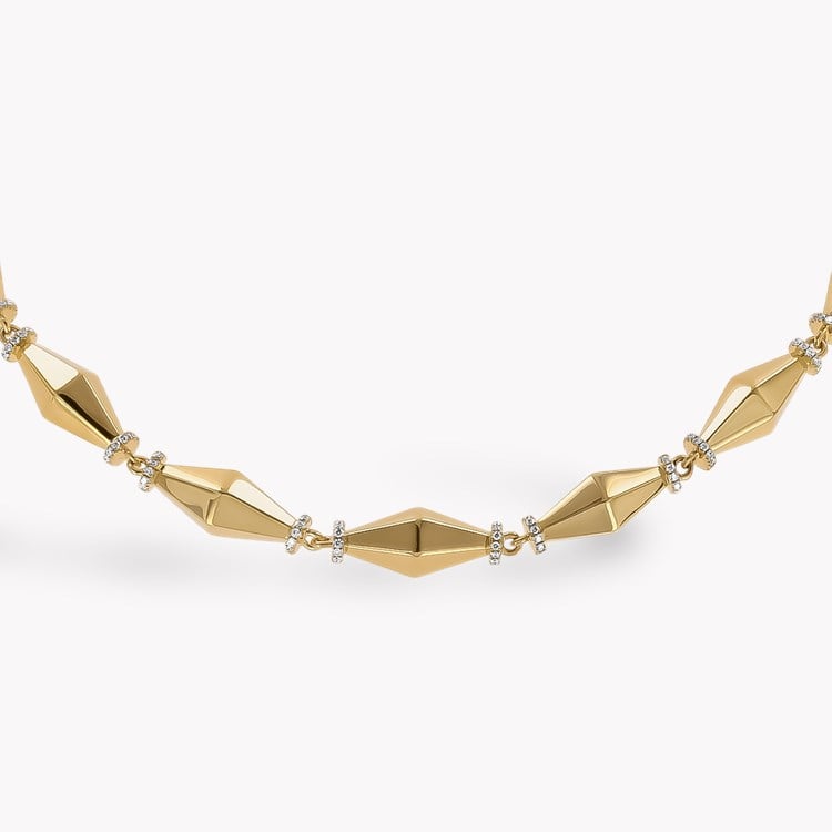 Cleopatra 1.87ct Diamond Gold Faceted Barrel Link Classic Necklace Brilliant Cut, Pavé Set_2