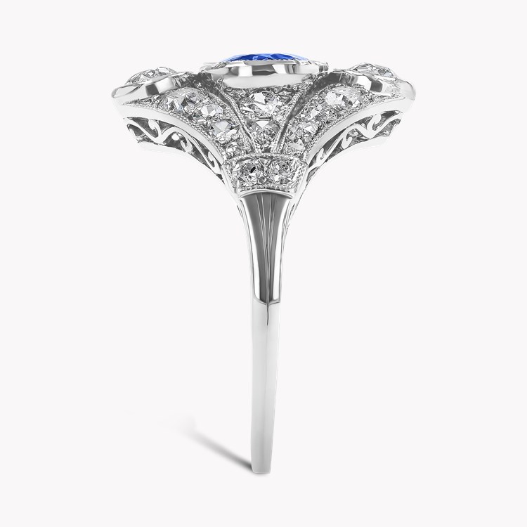 Edwardian Sapphire and Diamond Cluster Ring Old European Cut, Rubover Set_4