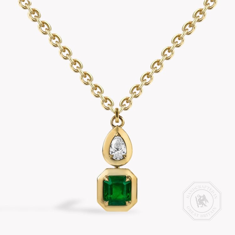 Skimming Stone 1.61ct Zambian Emerald and Diamond Pendant Octagonal Step Cut & Pear Shaped, Claw Set_1