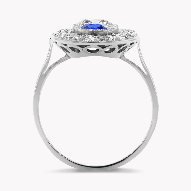 Edwardian Inspired Sapphire and Diamond Cluster Ring with Diamond Surround Brilliant Cut, Millegrain Set_3