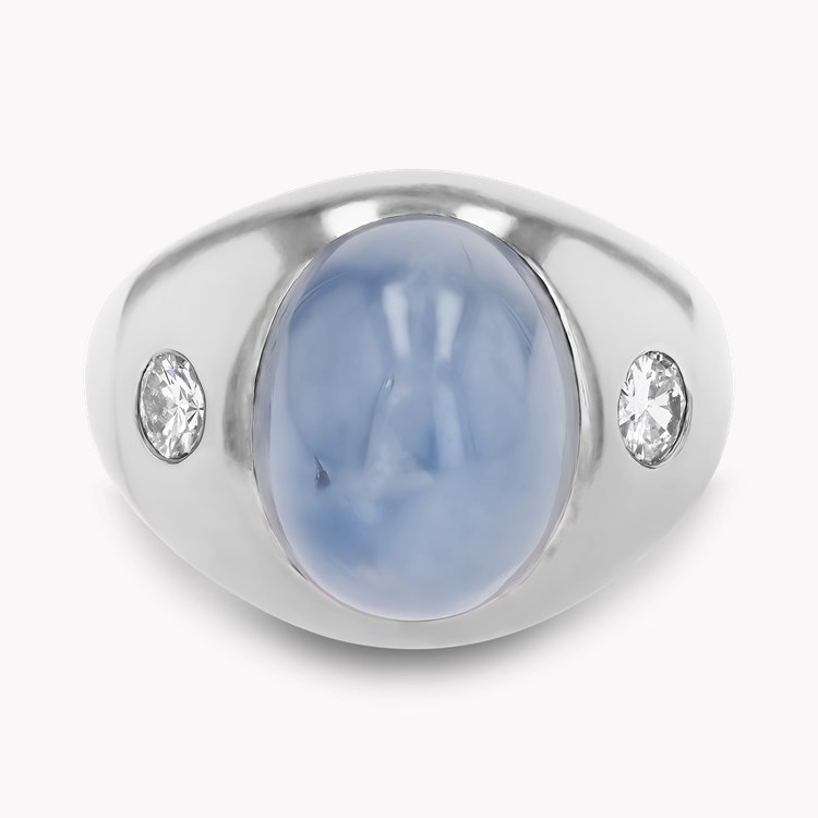 Art Deco Cabochon Cut Star Sapphire and Diamond Ring Cabochon Cut, Gypsy Set_2