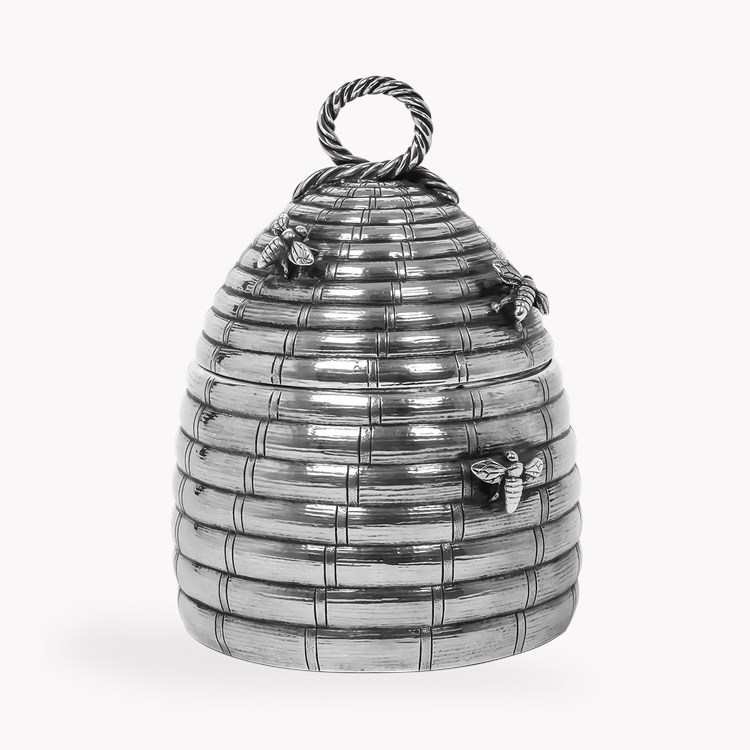 Victorian Silver Beehive Honey Pot with Glass Liner Hallmarked London_1