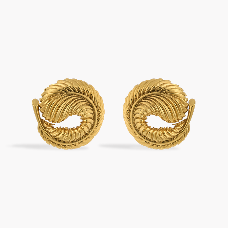 Swirl Feather Gold Clip Earrings _1