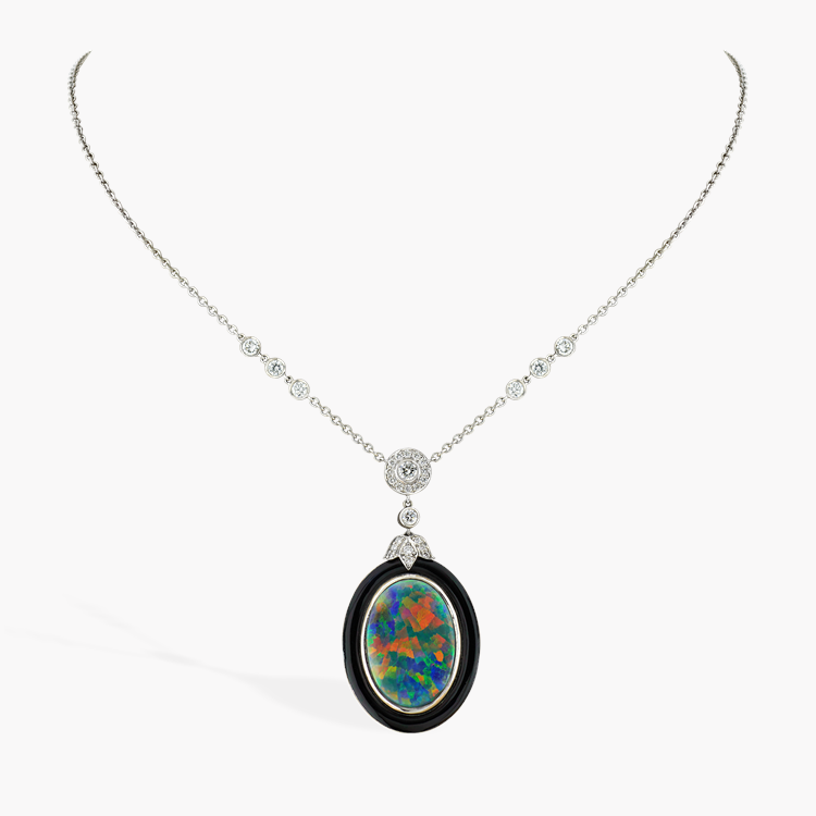 Cabochon Black Opal Pendant Cabochon with Diamonds & Black Enamel_2