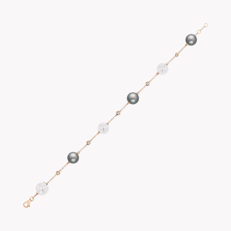 Akoya & Tahitian Black Pearl Bracelet with Brilliant Cut Diamonds 8.5mm - 9mm_2