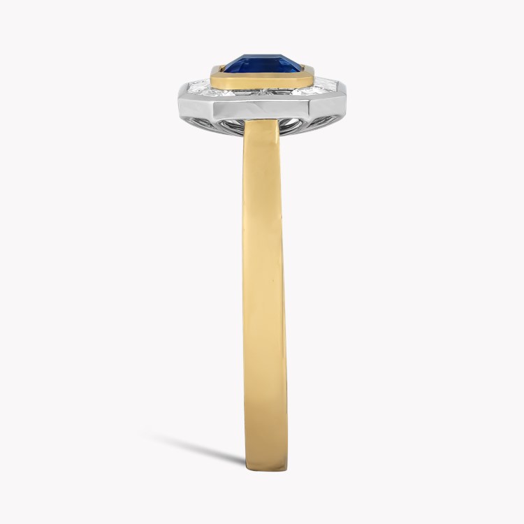 Asscher Cut 0.71ct Sapphire and Diamond Ring Asscher & Trapezoid Cut, Rubover Set_4