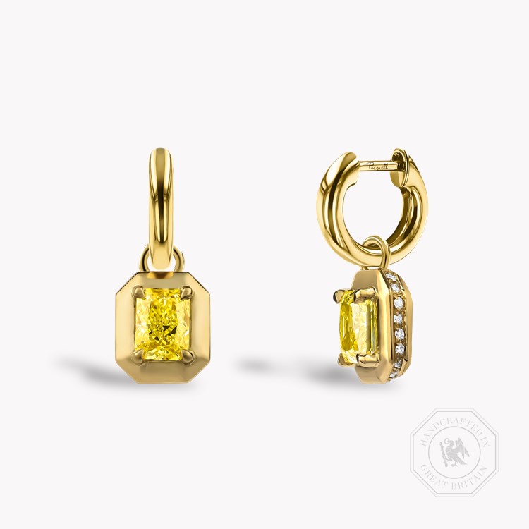 Skimming Stone 1.41ct Fancy Yellow Diamond Drop Earrings Radiant Cut, Claw Set_1