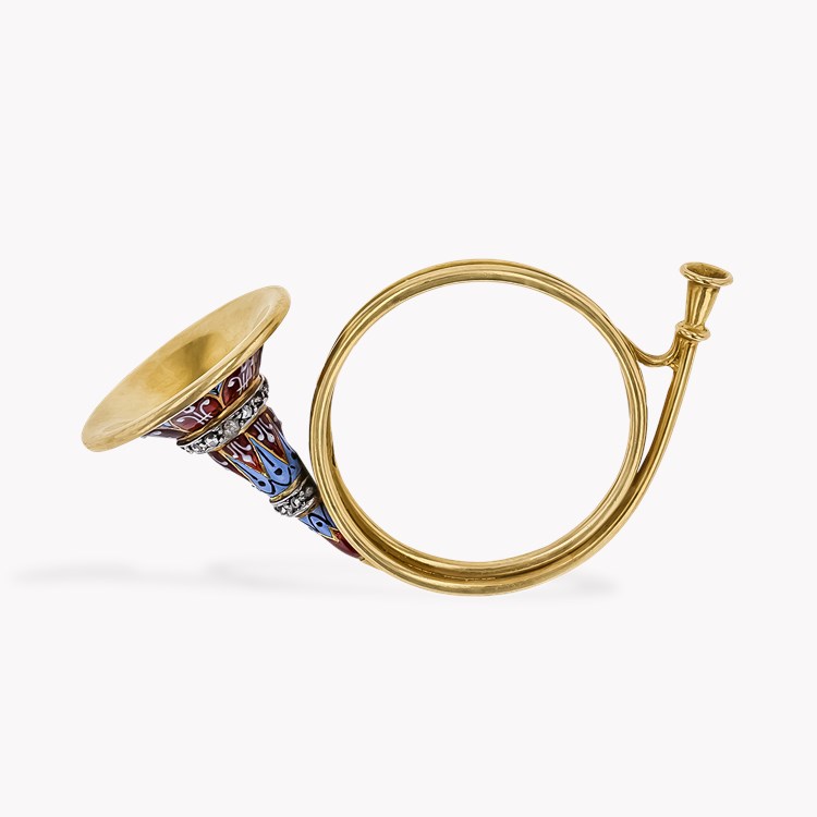 Late 19th-Century European Enamel & Diamond Hunting Horn Brooch