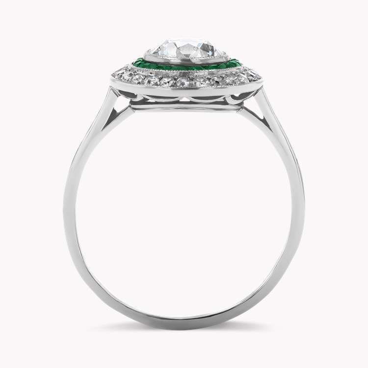 Old European Cut Diamond and Emerald Target Ring Old European Cut, Millegrain Set_3