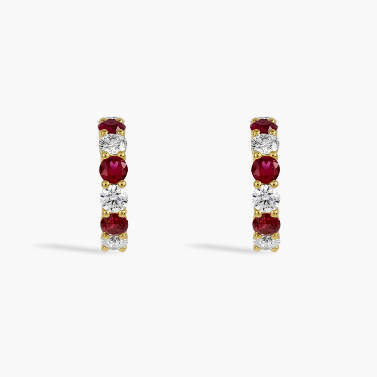 Brilliant Cut 3.13ct Ruby and Diamond Hoop Earrings Brilliant cut, Claw set_2