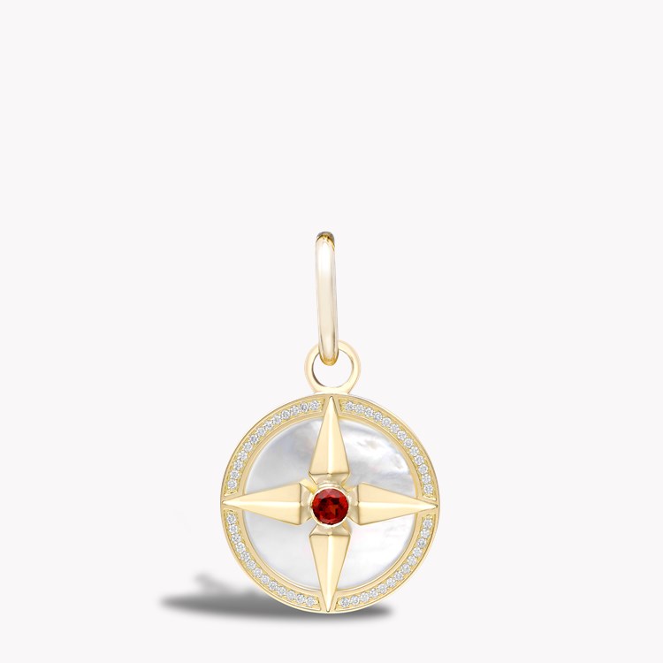 Medallion Garnet (January) Pendant Charm  in 18ct Yellow Gold Brilliant Cut, Rubover & Claw Set_1