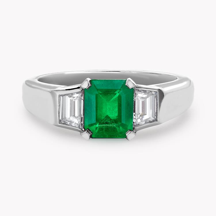 Contemporary Emerald and Diamond Three Stone Ring  1.02ct in Platinum Emerald & Baguette Cut, Claw & Rubover Set_2