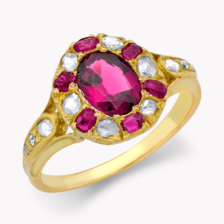 Garnet & Diamond Cluster Ring  1.50CT in Yellow Gold Oval and Brilliant, Millegrain Set_1