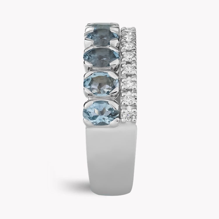 Oval Cut 1.28ct Aquamarine and Diamond Half Eternity Ring Oval Cut, Claw Set_4