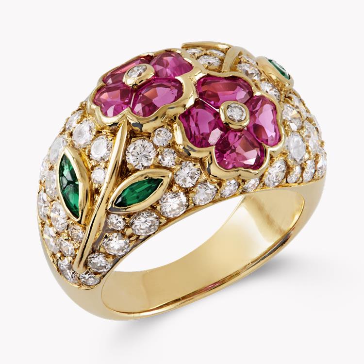 Contemporary Van Cleef & Arpels Floral Ring 4.40CT in Yellow Gold Cocktail Ring, with Diamond, Pink Sapphire & Emerald_1