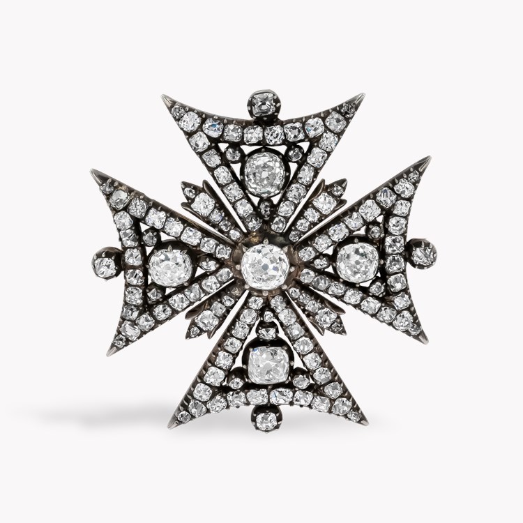 Victorian Old Cut Diamond Maltese Cross Brooch