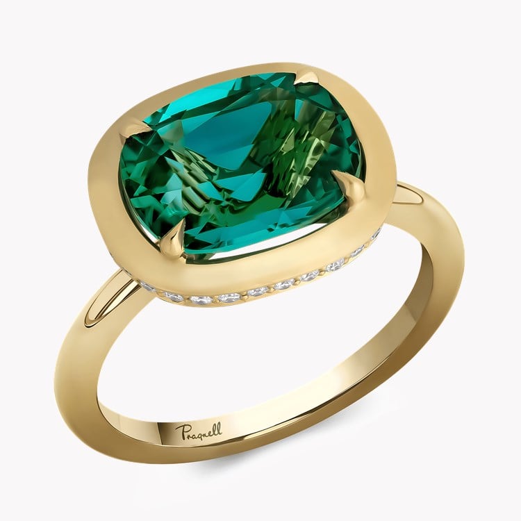 Skimming Stone 3.62ct Lagoon Toumaline and Diamond Ring Modern Cushion Cut, Claw Set_1