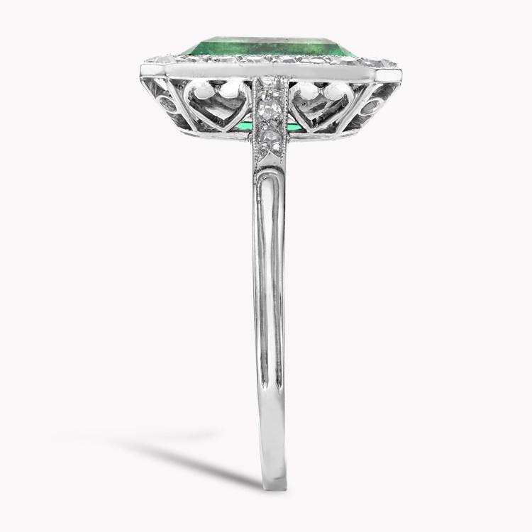Edwardian 2.80ct Colombian Emerald and Diamond Cluster Ring Emerald Cut, Millegrain Set_4