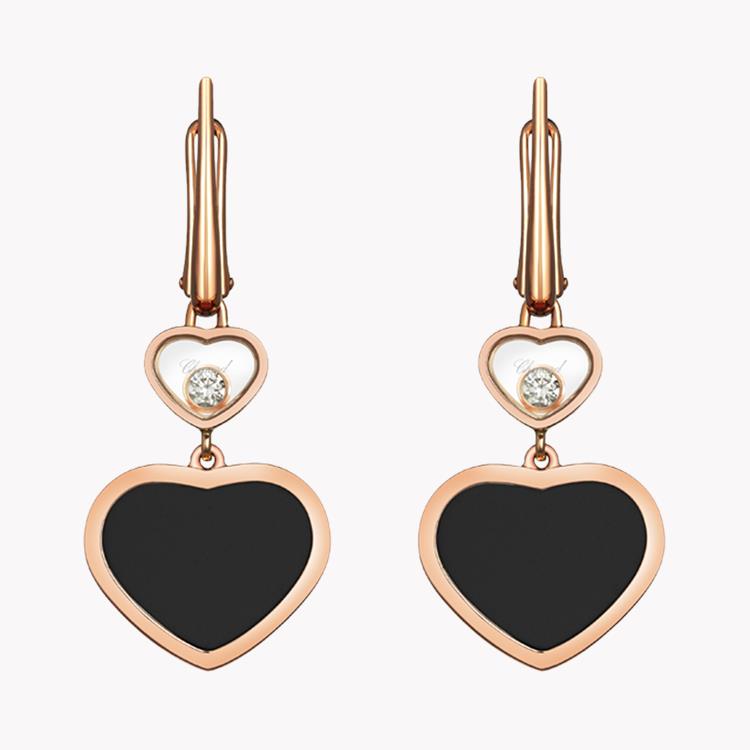 Chopard Happy Hearts Black Onyx and Diamond Drop Earrings Brilliant Cut, Rub Over Set_1