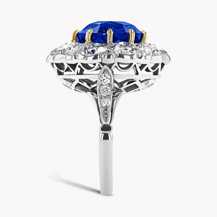 Victorian Inspired Sri Lankan Sapphire & Diamond Ring Square Cushion & Brilliant Cut, Claw Set_4
