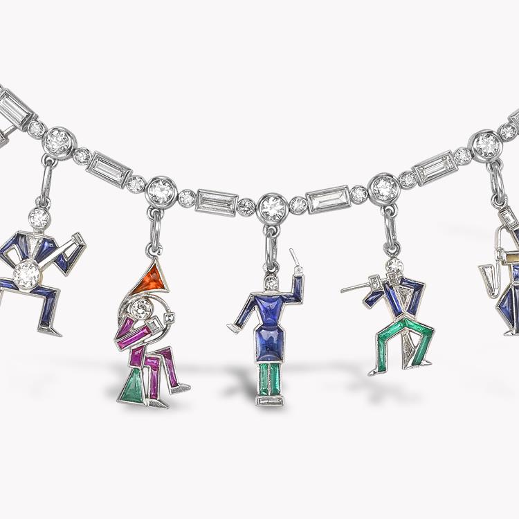 Art Deco Diamond & Gemstone Charm Necklace/Bracelet 5.10CT in Platinum Mixed Cut Musician Charm Necklace/Bracelet_1
