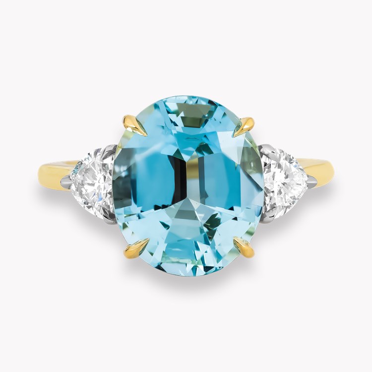 Venus Setting 4.17ct Lukusuzi Aquamarine and Diamond Three Stone Ring Oval Cut, Claw Set_2