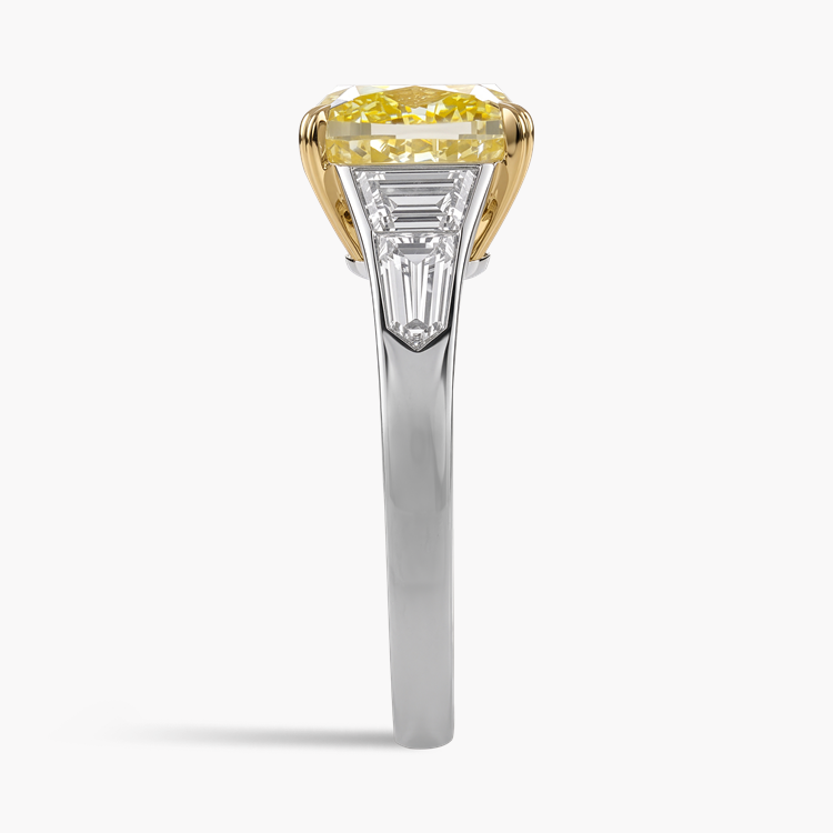 Cushion Cut 4.45ct South African Fancy Light Yellow Diamond Ring Cushion, Baguette & Bullet Cut, Claw Set_4