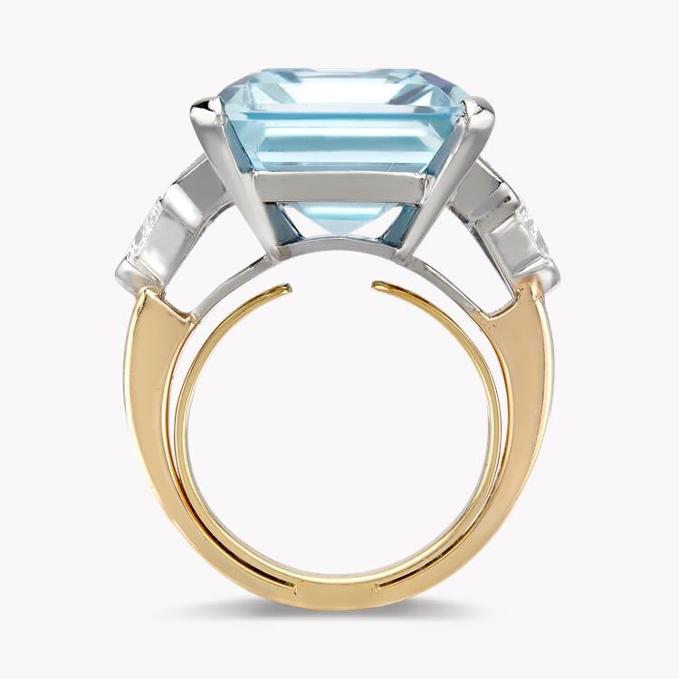 Aquamarine Ring 20.00CT in Platinum & Yellow Gold Emerald Cut Cocktail Ring, with Diamond Shoulders_3