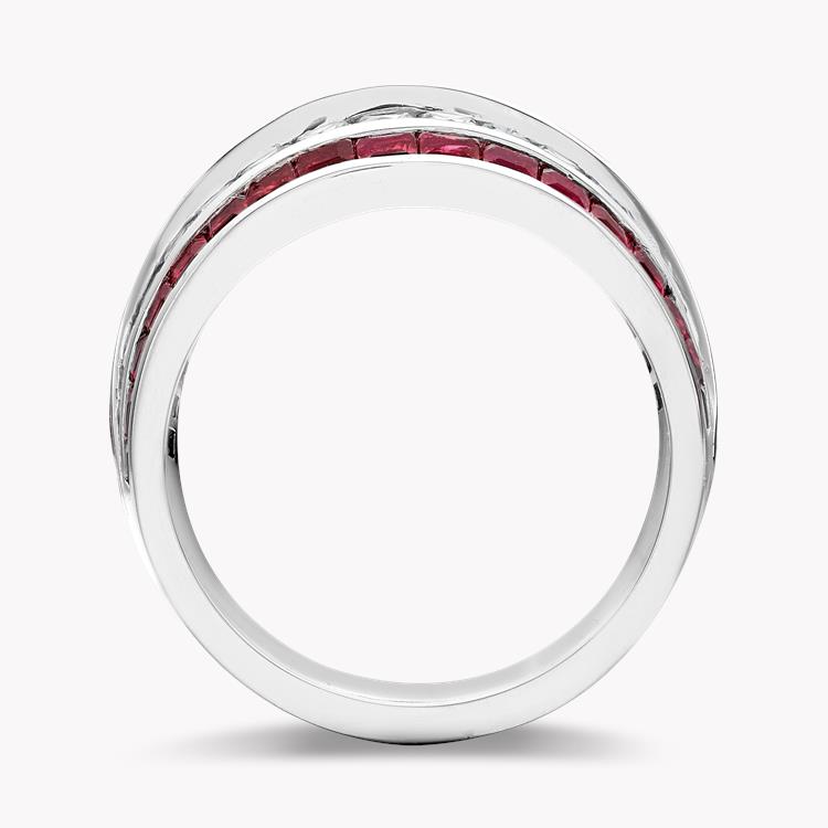 Manhattan Ruby and Diamond Five Row Classic Ring Carré & French Cut, Channel Set_3