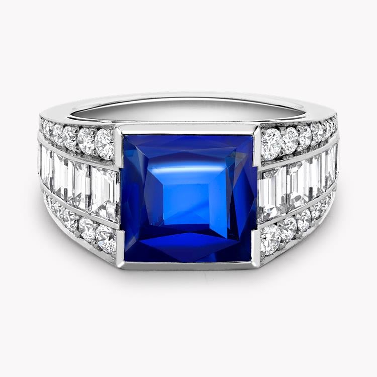 Masterpiece Kashmir Sapphire & Diamond Ring  4.21CT in Platinum Square Cut, Tapered Baguette Diamond Shoulders, Claw Set_2