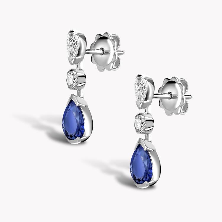 Pear Shape Sapphire Drop Earrings 2.06CT in 18CT White Gold Rubover Set with Pear and Brilliant Diamonds_2
