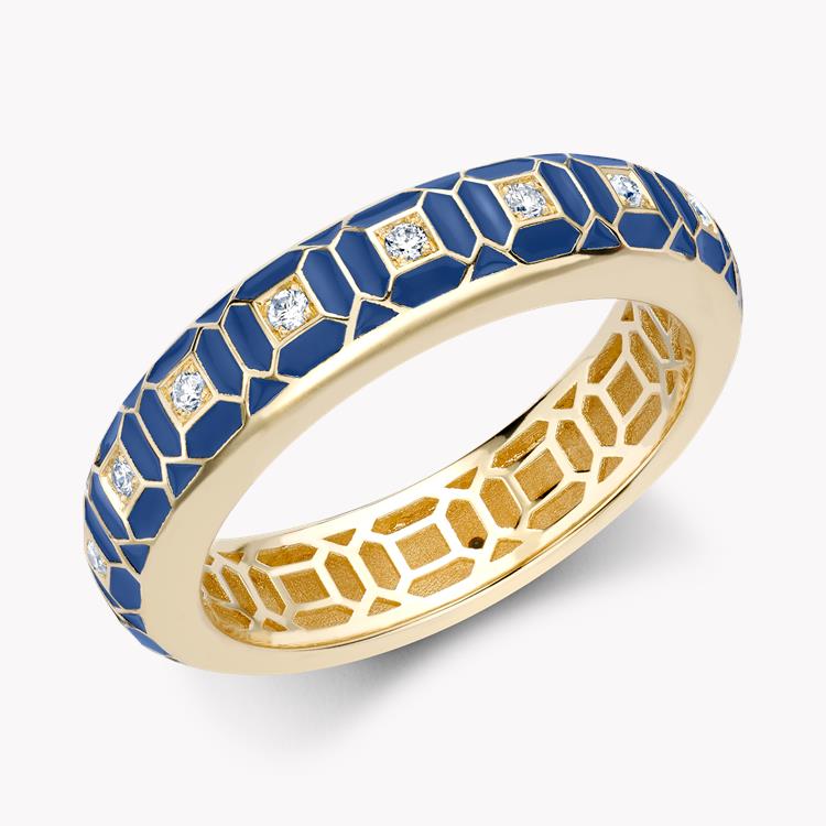 Revival Royal Blue Enamel and Diamond Ring  0.15ct in Yellow Gold Brilliant cut, Claw set_1