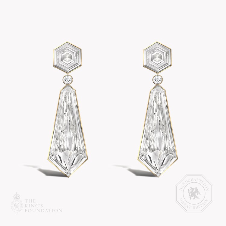 Masterpiece Honeycomb 9.02ct Diamond Drop Earrings Kite Cut, Rubover Set_1