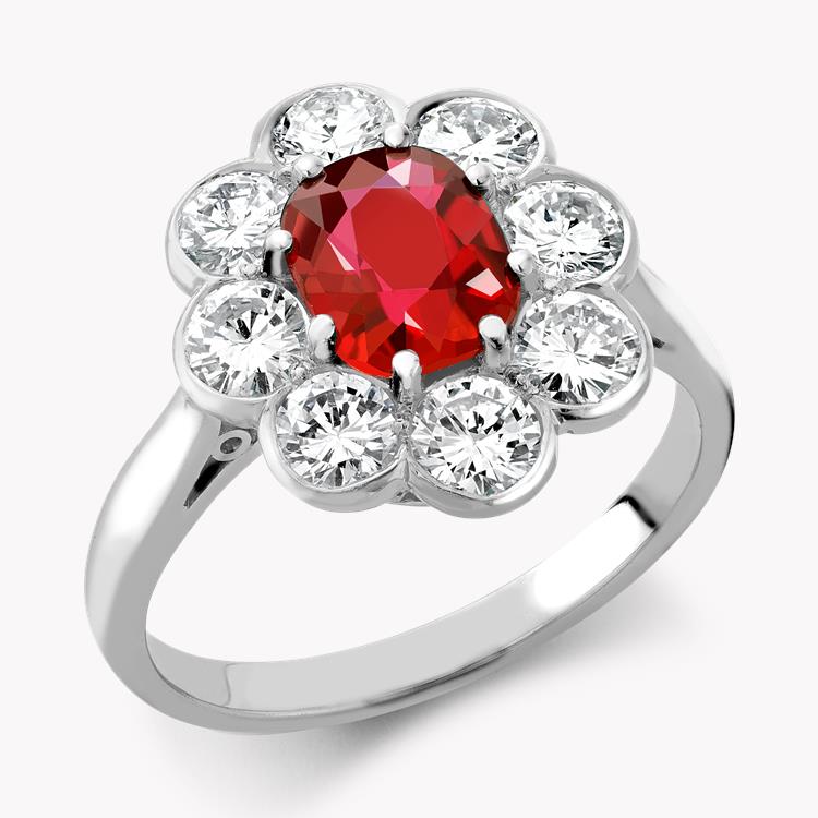 Contemporary 1.21ct Ruby and Diamond Cluster Ring Cushion modern cut, Claw set_1